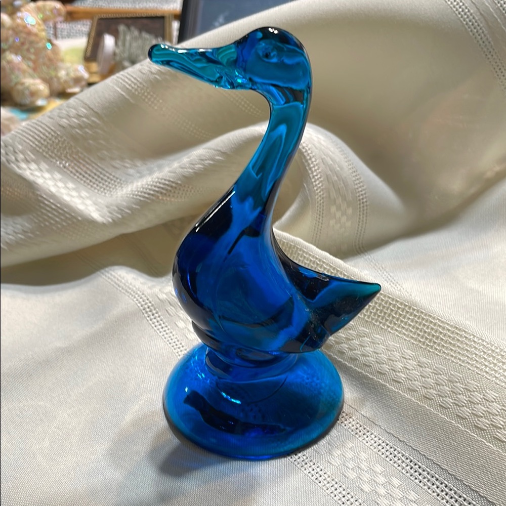 Elegant Blue Glass Duck Figurine